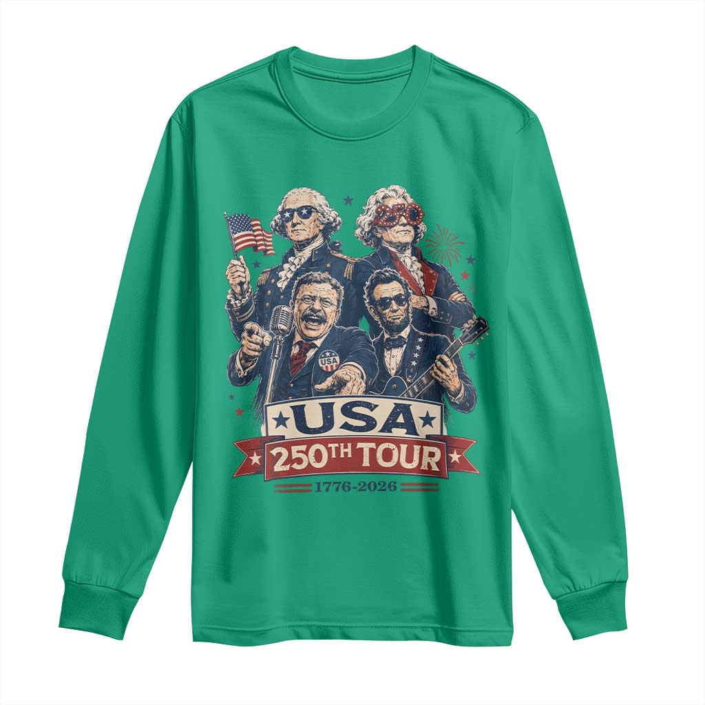USA 250th Tour 2026 Founding Fathers Rock Concert Long Sleeve Shirt Funny Mount Rushmore Rock Stars Semiquincentennial