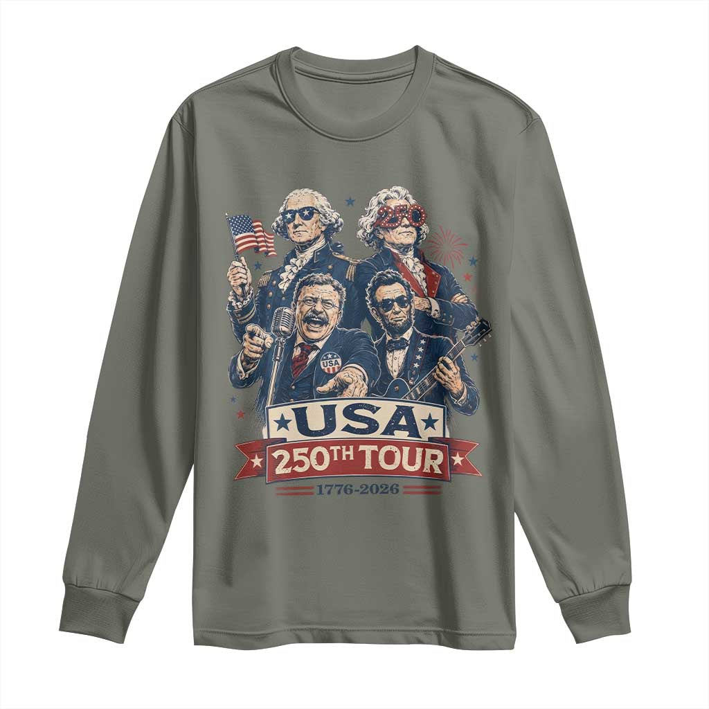 USA 250th Tour 2026 Founding Fathers Rock Concert Long Sleeve Shirt Funny Mount Rushmore Rock Stars Semiquincentennial