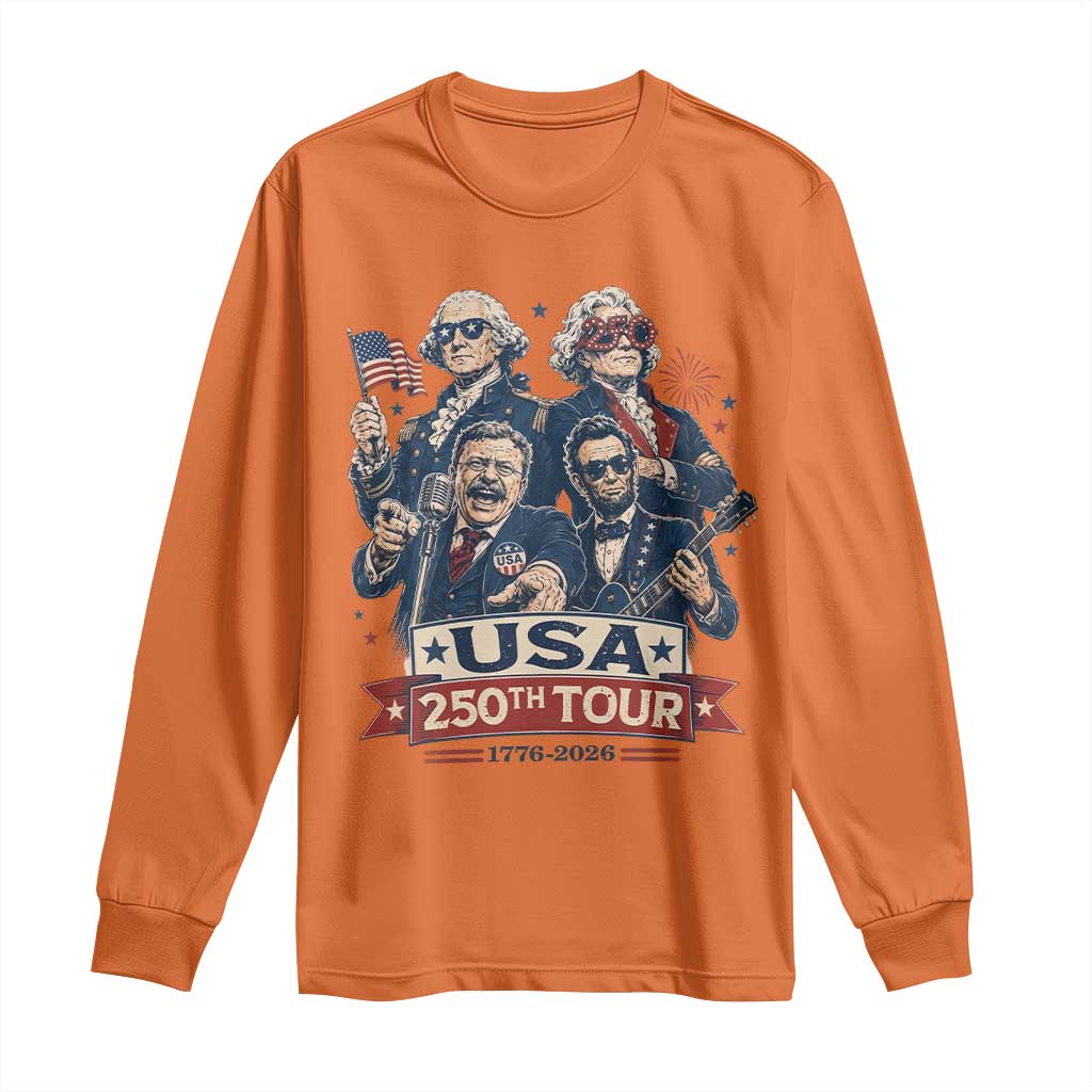 USA 250th Tour 2026 Founding Fathers Rock Concert Long Sleeve Shirt Funny Mount Rushmore Rock Stars Semiquincentennial