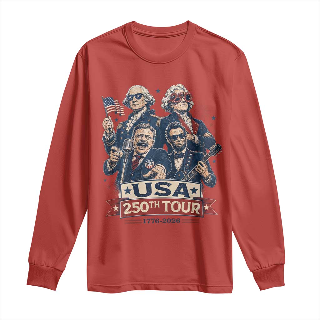 USA 250th Tour 2026 Founding Fathers Rock Concert Long Sleeve Shirt Funny Mount Rushmore Rock Stars Semiquincentennial
