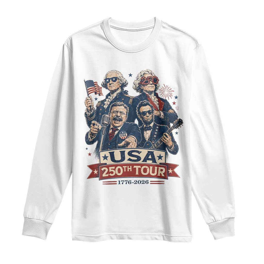 USA 250th Tour 2026 Founding Fathers Rock Concert Long Sleeve Shirt Funny Mount Rushmore Rock Stars Semiquincentennial
