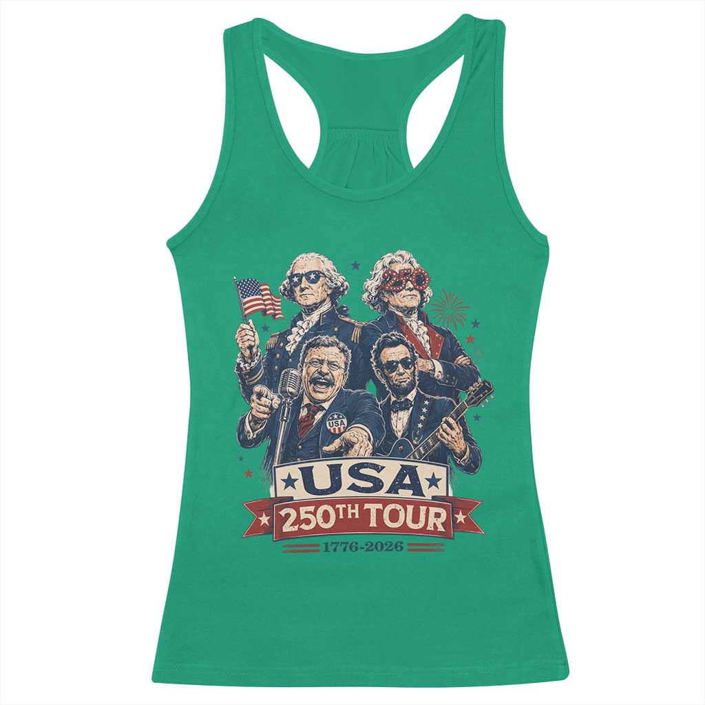 USA 250th Tour 2026 Founding Fathers Rock Concert Racerback Tank Top Funny Mount Rushmore Rock Stars Semiquincentennial