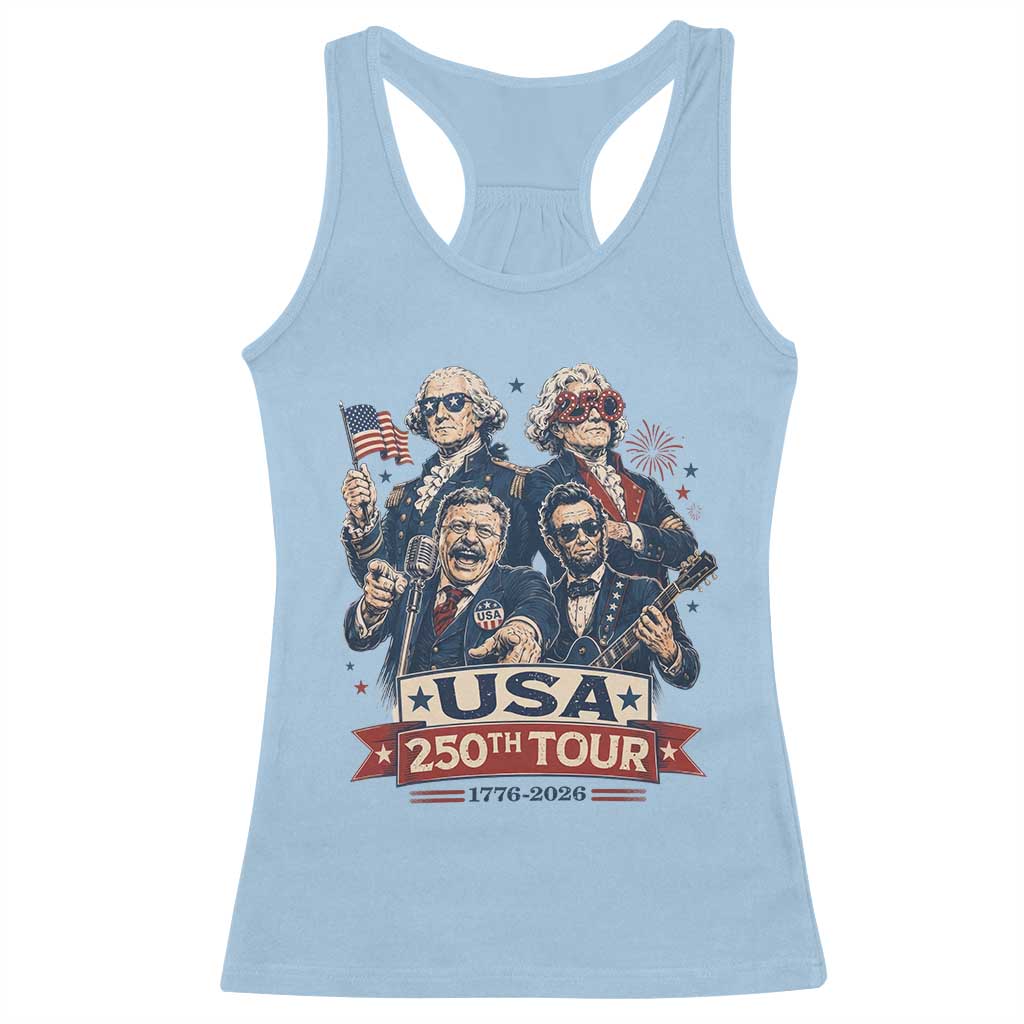 USA 250th Tour 2026 Founding Fathers Rock Concert Racerback Tank Top Funny Mount Rushmore Rock Stars Semiquincentennial