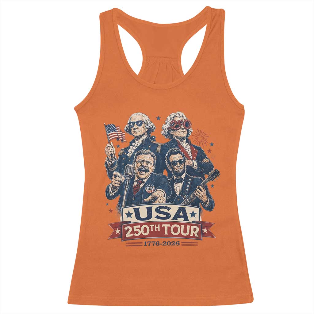 USA 250th Tour 2026 Founding Fathers Rock Concert Racerback Tank Top Funny Mount Rushmore Rock Stars Semiquincentennial