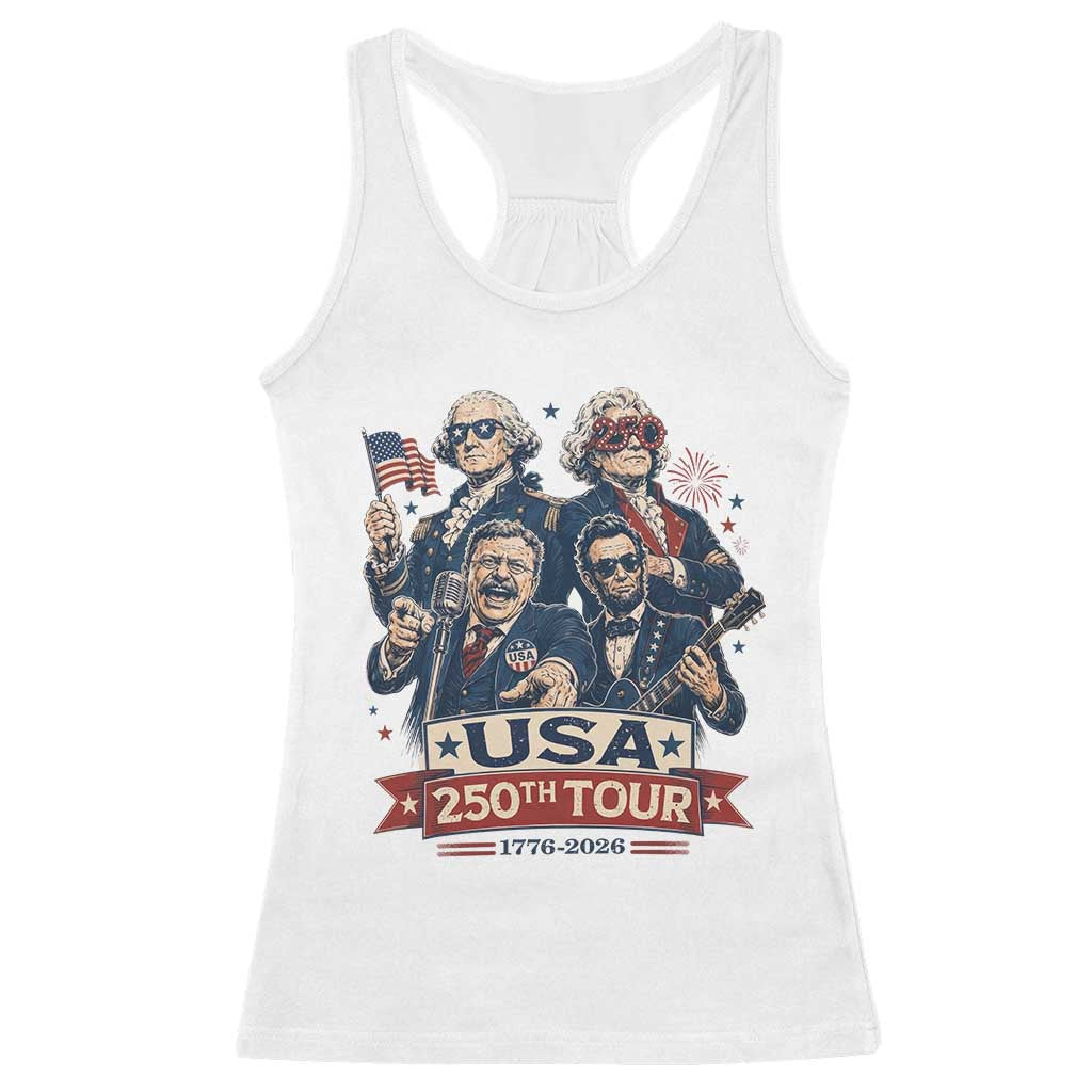 USA 250th Tour 2026 Founding Fathers Rock Concert Racerback Tank Top Funny Mount Rushmore Rock Stars Semiquincentennial