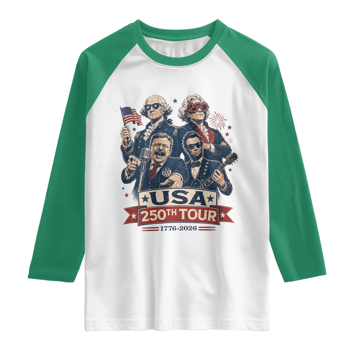 USA 250th Tour 2026 Founding Fathers Rock Concert Raglan Shirt Funny Mount Rushmore Rock Stars Semiquincentennial