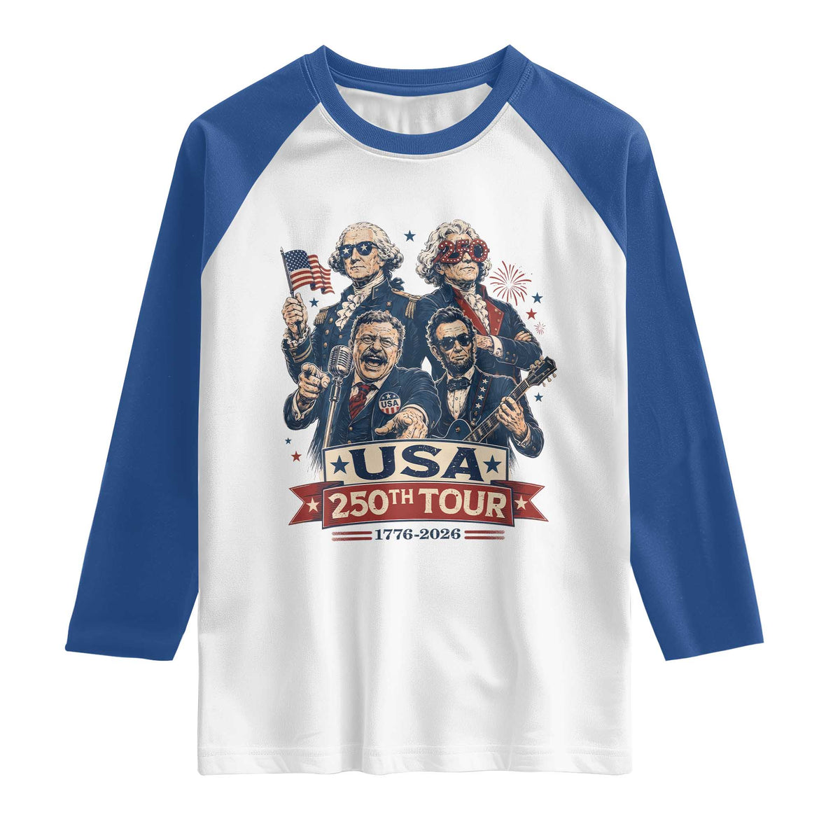 USA 250th Tour 2026 Founding Fathers Rock Concert Raglan Shirt Funny Mount Rushmore Rock Stars Semiquincentennial