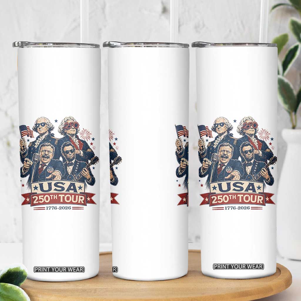 USA 250th Tour 2026 Founding Fathers Rock Concert Skinny Tumbler Funny Mount Rushmore Rock Stars Semiquincentennial