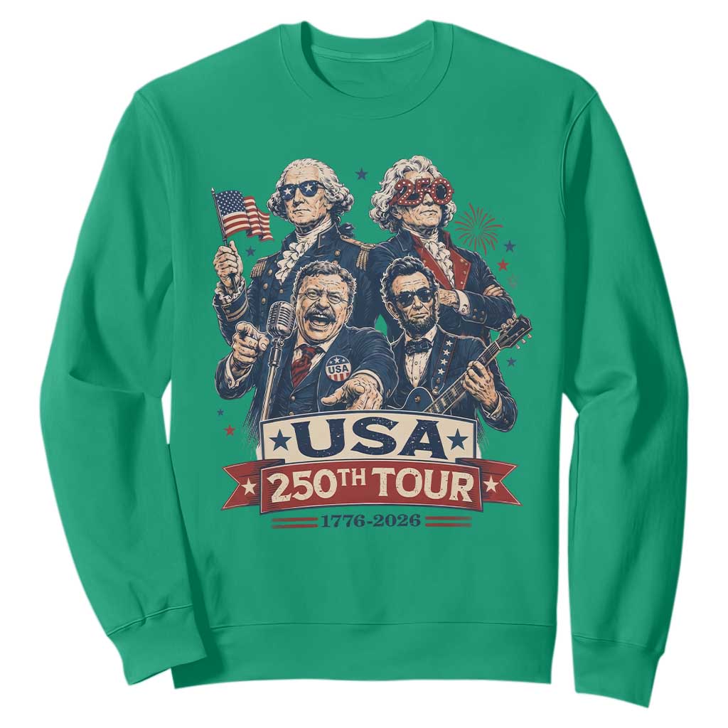 USA 250th Tour 2026 Founding Fathers Rock Concert Sweatshirt Funny Mount Rushmore Rock Stars Semiquincentennial