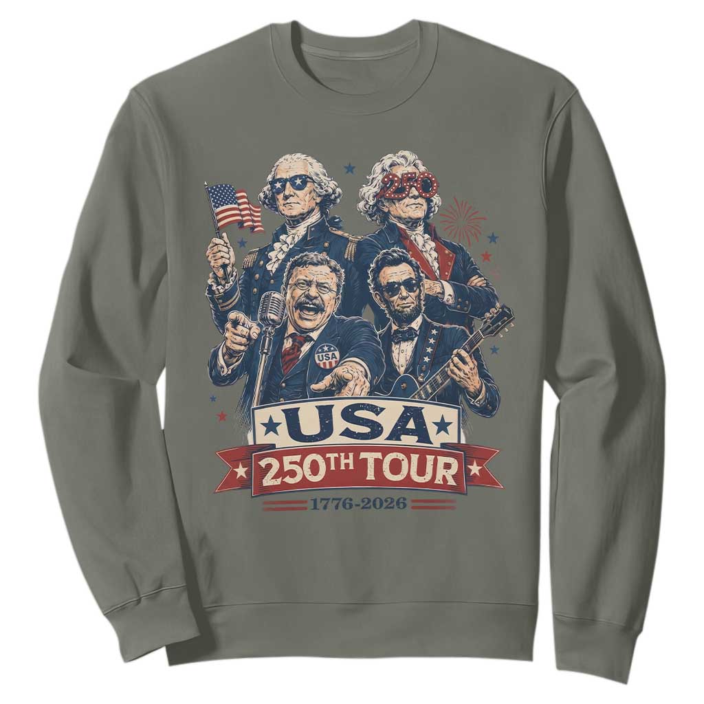 USA 250th Tour 2026 Founding Fathers Rock Concert Sweatshirt Funny Mount Rushmore Rock Stars Semiquincentennial