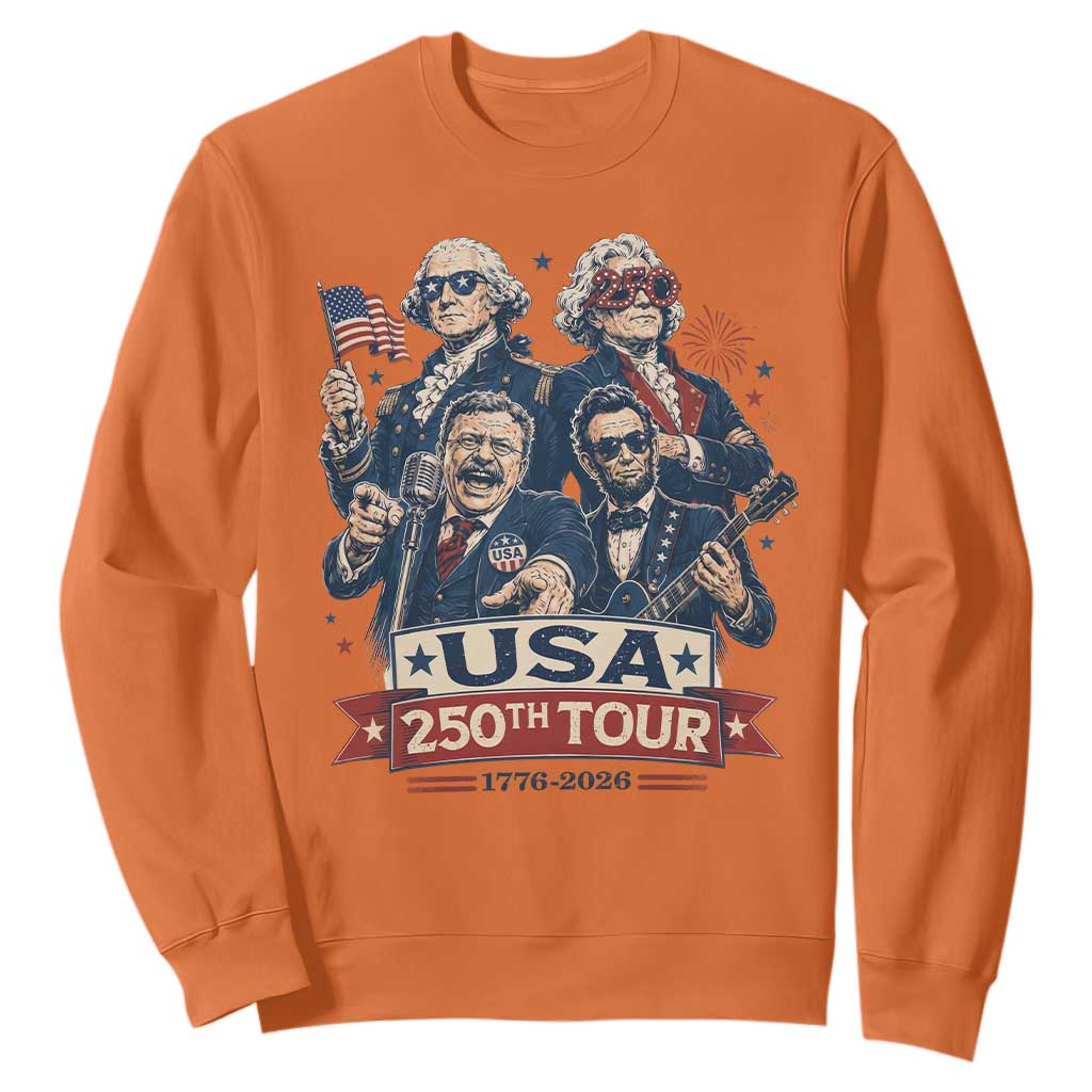 USA 250th Tour 2026 Founding Fathers Rock Concert Sweatshirt Funny Mount Rushmore Rock Stars Semiquincentennial