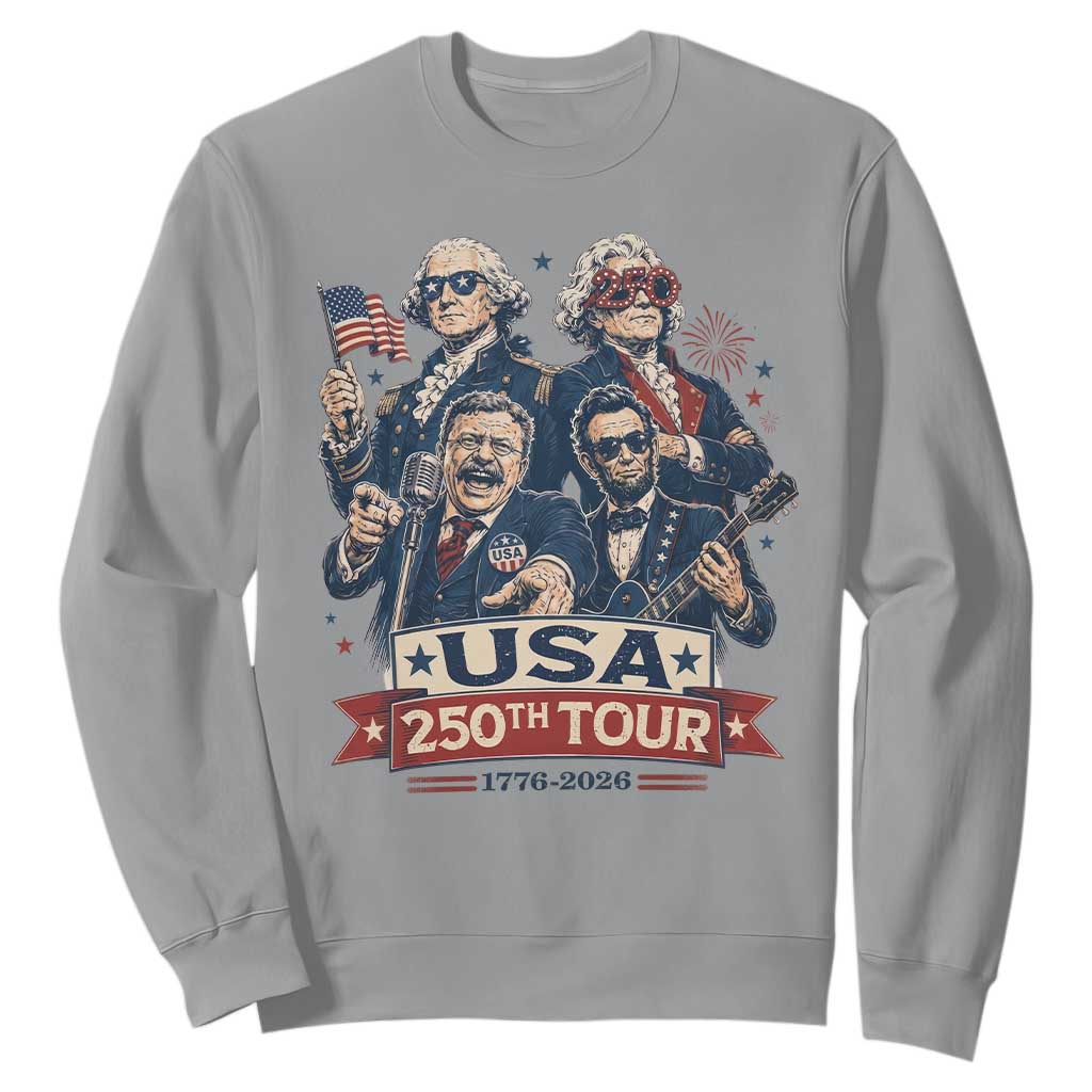USA 250th Tour 2026 Founding Fathers Rock Concert Sweatshirt Funny Mount Rushmore Rock Stars Semiquincentennial