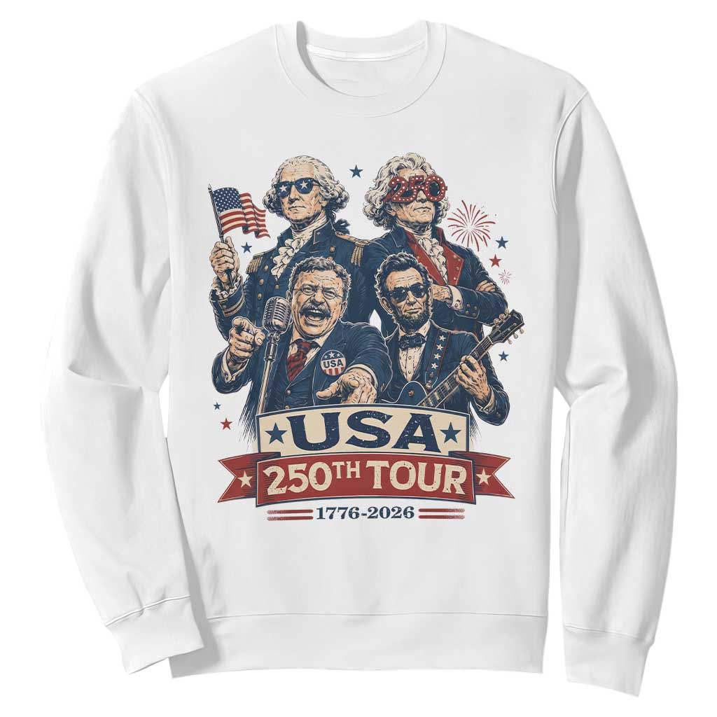 USA 250th Tour 2026 Founding Fathers Rock Concert Sweatshirt Funny Mount Rushmore Rock Stars Semiquincentennial