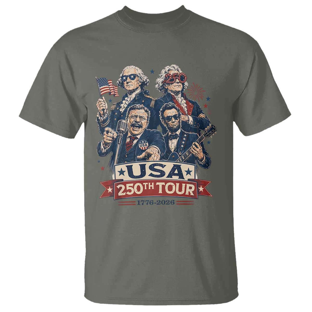 USA 250th Tour 2026 Founding Fathers Rock Concert T Shirt Funny Mount Rushmore Rock Stars Semiquincentennial
