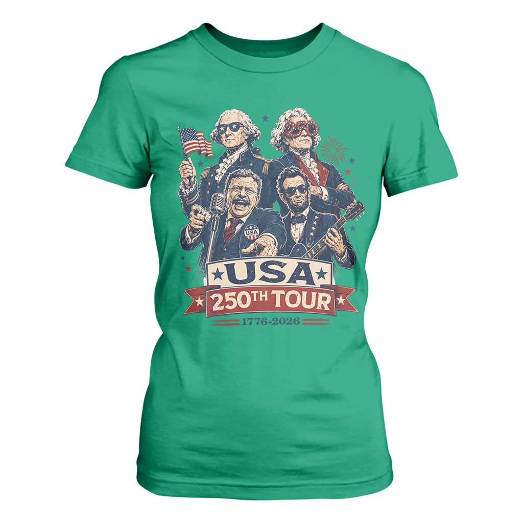 USA 250th Tour 2026 Founding Fathers Rock Concert T Shirt For Women Funny Mount Rushmore Rock Stars Semiquincentennial