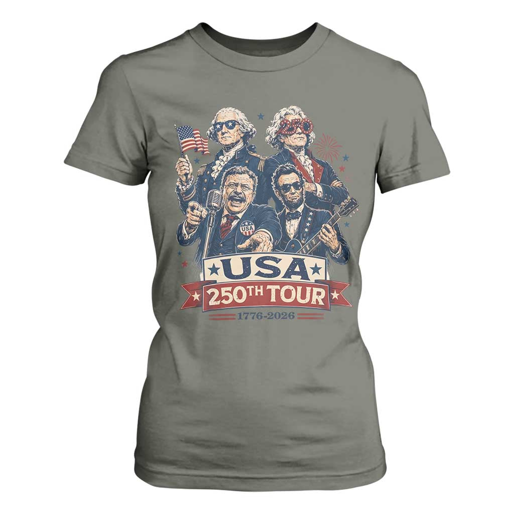 USA 250th Tour 2026 Founding Fathers Rock Concert T Shirt For Women Funny Mount Rushmore Rock Stars Semiquincentennial