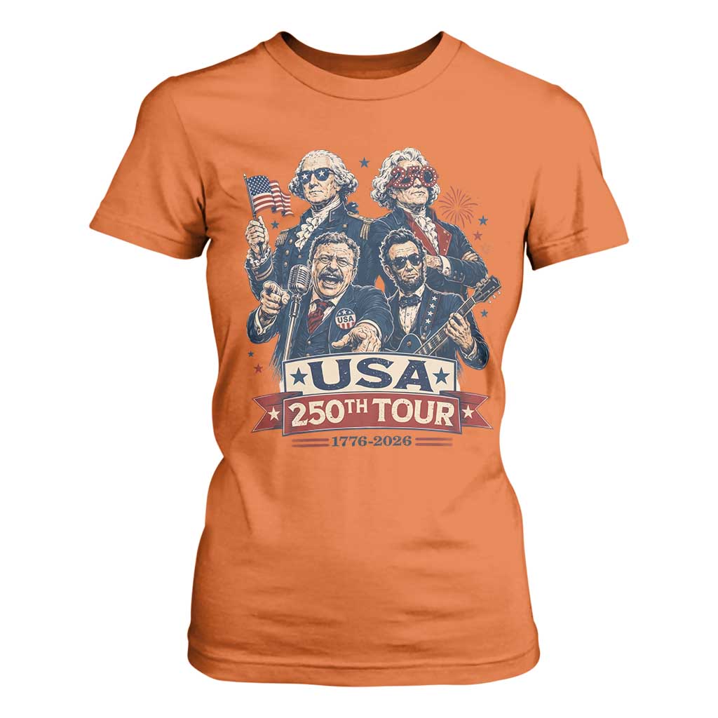 USA 250th Tour 2026 Founding Fathers Rock Concert T Shirt For Women Funny Mount Rushmore Rock Stars Semiquincentennial