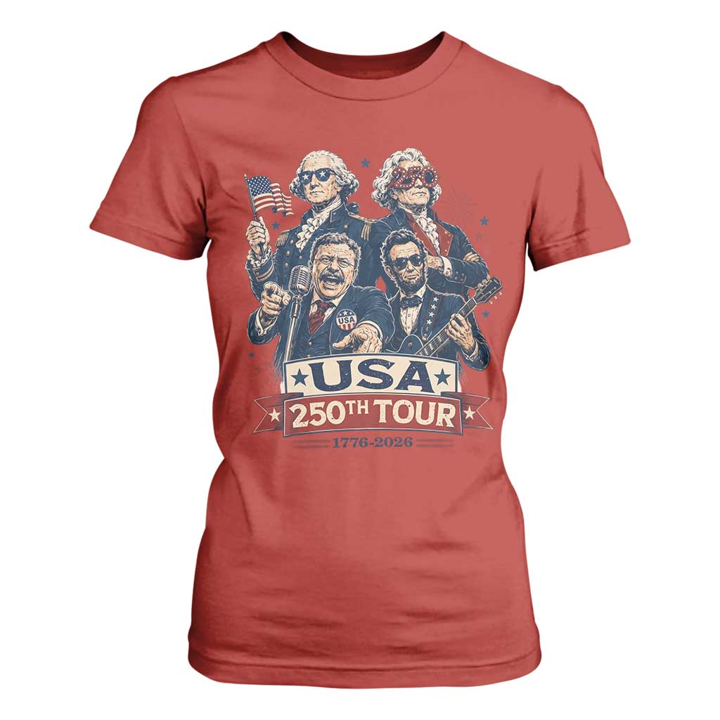 USA 250th Tour 2026 Founding Fathers Rock Concert T Shirt For Women Funny Mount Rushmore Rock Stars Semiquincentennial