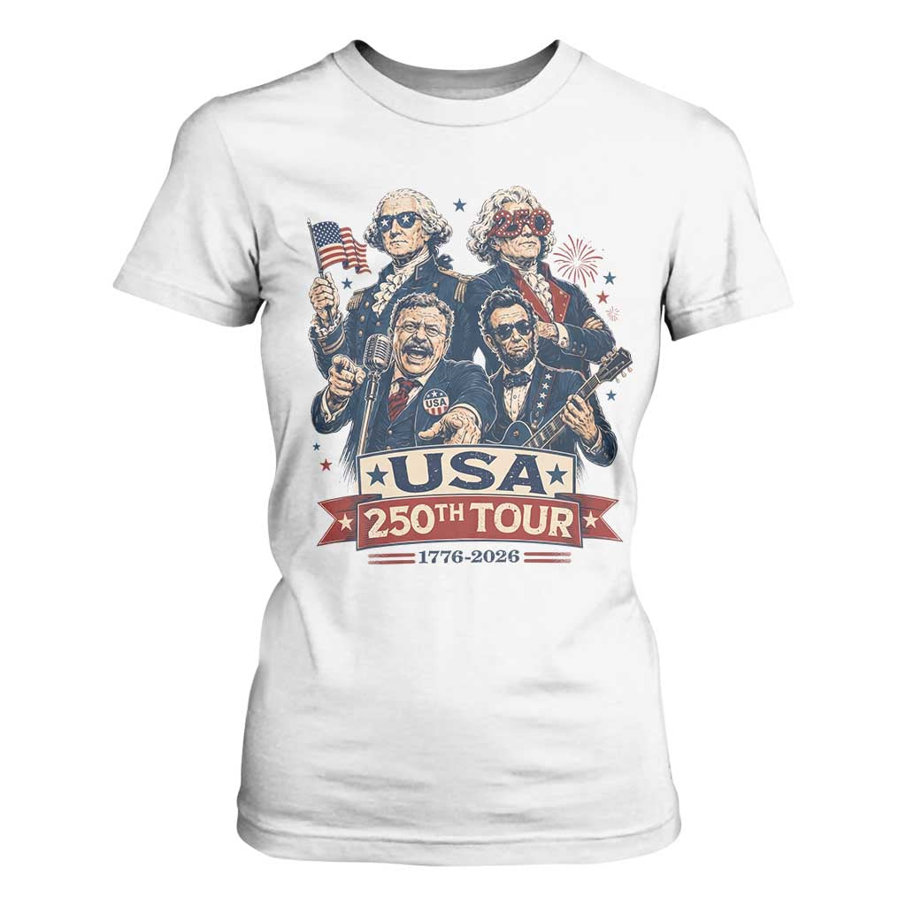 USA 250th Tour 2026 Founding Fathers Rock Concert T Shirt For Women Funny Mount Rushmore Rock Stars Semiquincentennial