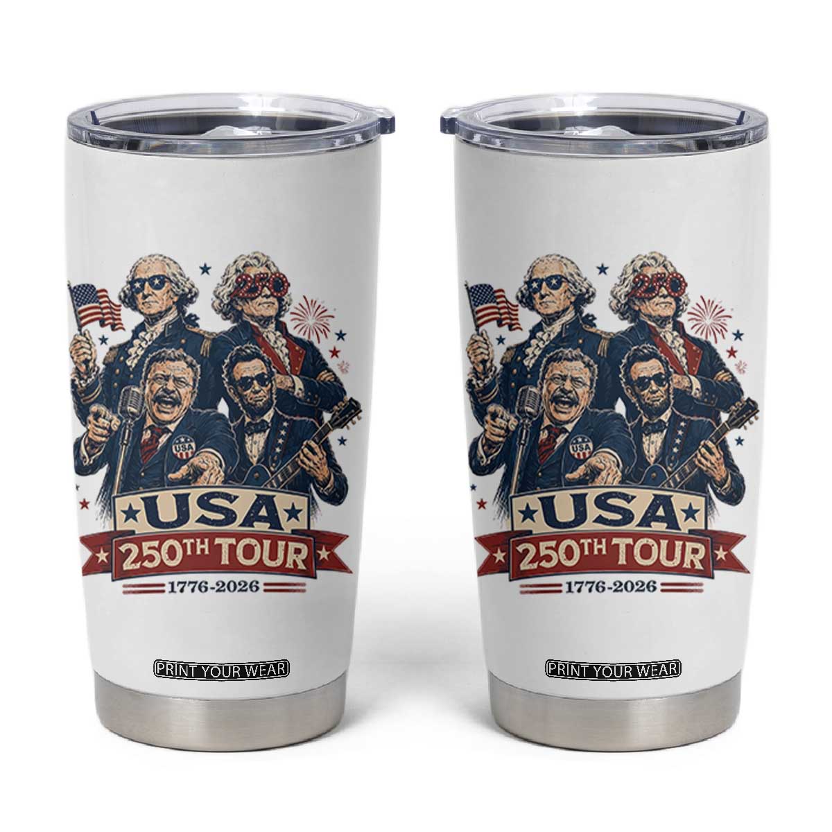 USA 250th Tour 2026 Founding Fathers Rock Concert Tumbler Cup Funny Mount Rushmore Rock Stars Semiquincentennial