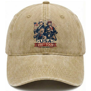 USA 250th Tour 2026 Founding Fathers Rock Concert Washed Cotton Baseball Cap Funny Mount Rushmore Rock Stars Semiquincentennial