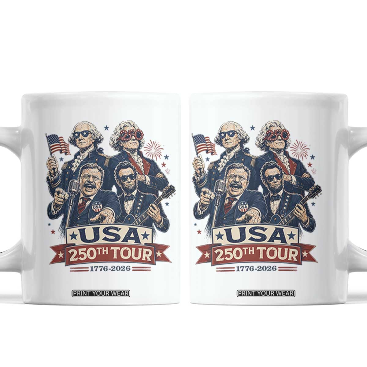 USA 250th Tour 2026 Founding Fathers Rock Concert Coffee Mug Funny Mount Rushmore Rock Stars Semiquincentennial
