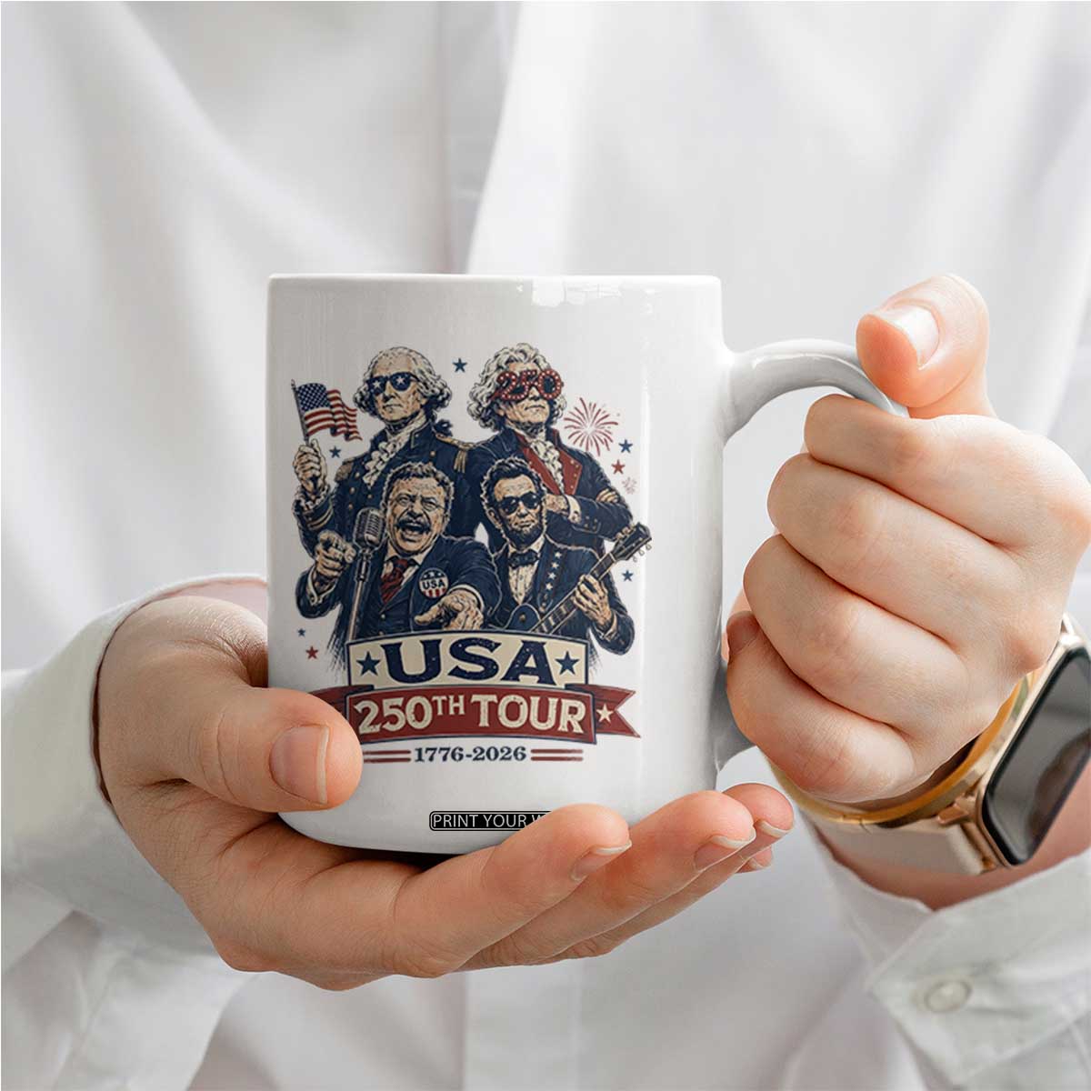 USA 250th Tour 2026 Founding Fathers Rock Concert Coffee Mug Funny Mount Rushmore Rock Stars Semiquincentennial