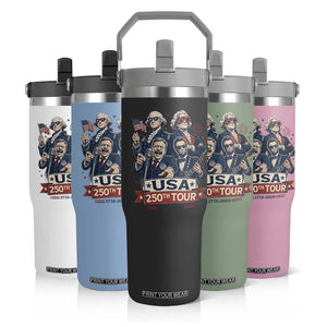 USA 250th Tour 2026 Founding Fathers Rock Concert Flip Straw Tumbler Funny Mount Rushmore Rock Stars Semiquincentennial