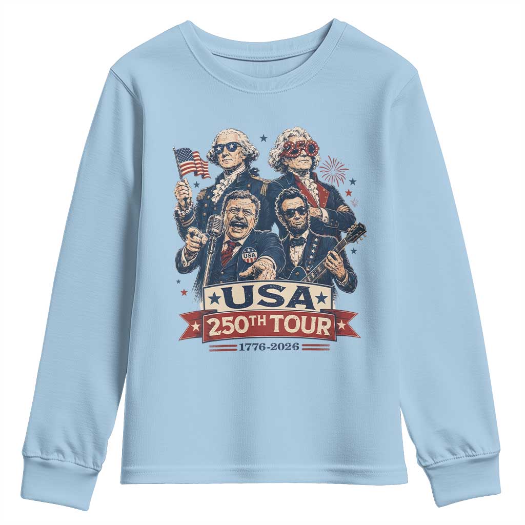 USA 250th Tour 2026 Founding Fathers Rock Concert Youth Sweatshirt Funny Mount Rushmore Rock Stars Semiquincentennial