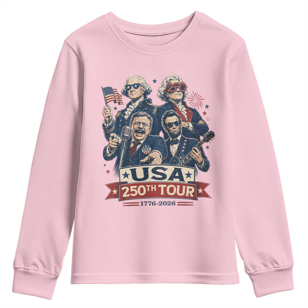 USA 250th Tour 2026 Founding Fathers Rock Concert Youth Sweatshirt Funny Mount Rushmore Rock Stars Semiquincentennial