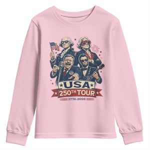 USA 250th Tour 2026 Founding Fathers Rock Concert Youth Sweatshirt Funny Mount Rushmore Rock Stars Semiquincentennial