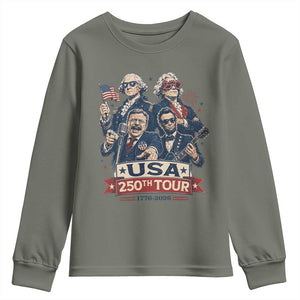 USA 250th Tour 2026 Founding Fathers Rock Concert Youth Sweatshirt Funny Mount Rushmore Rock Stars Semiquincentennial