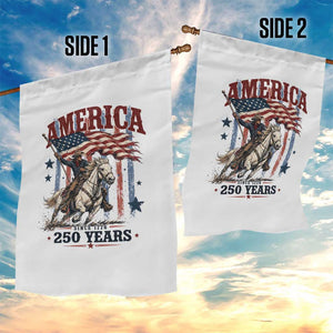 250 Years Since 1776 Cowboy on Horseback Garden Flag Vintage Patriotic Western Style American Flag Semiquincentennial