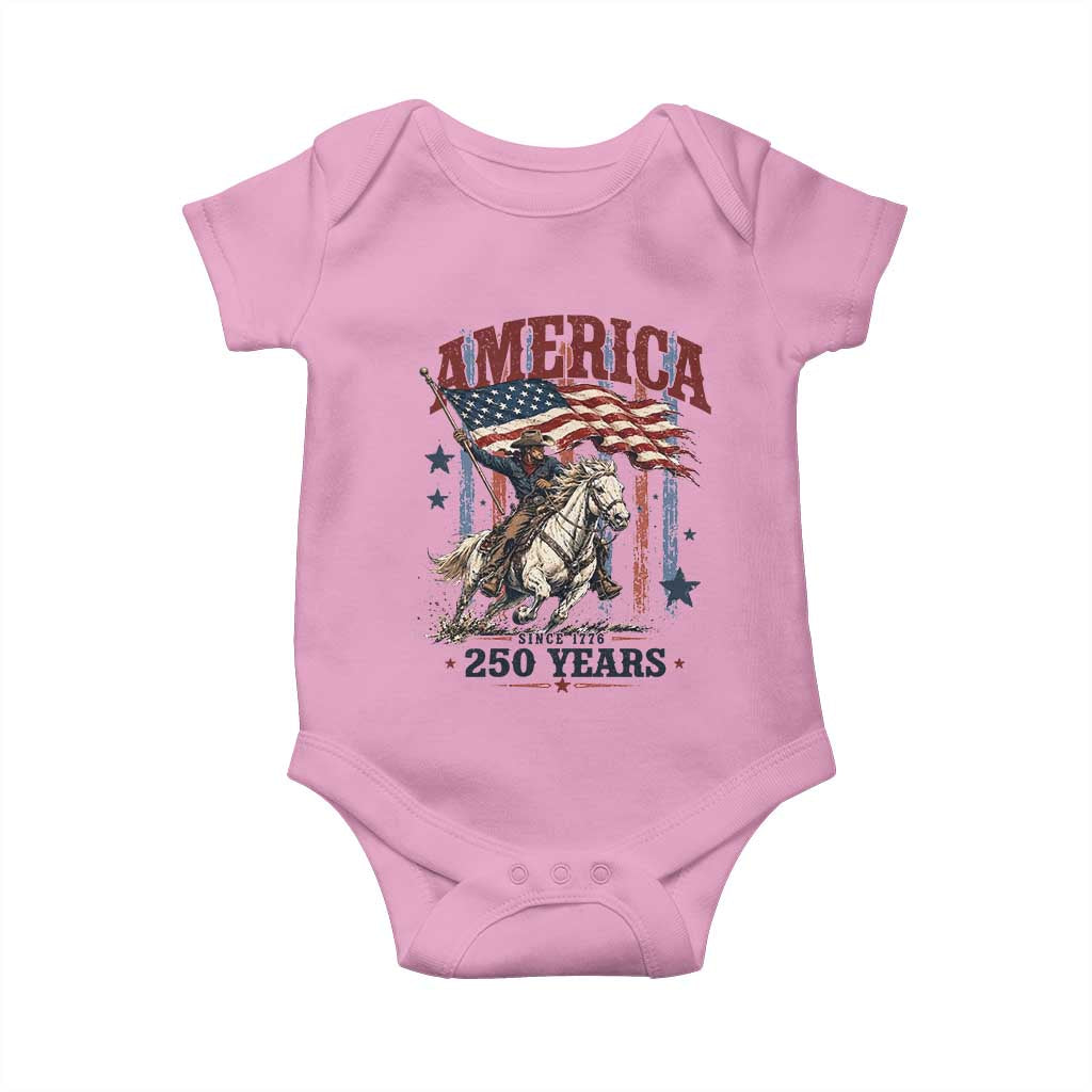 250 Years Since 1776 Cowboy on Horseback Baby Onesie Vintage Patriotic Western Style American Flag Semiquincentennial
