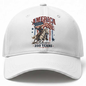 250 Years Since 1776 Cowboy on Horseback Baseball Cap Vintage Patriotic Western Style American Flag Semiquincentennial
