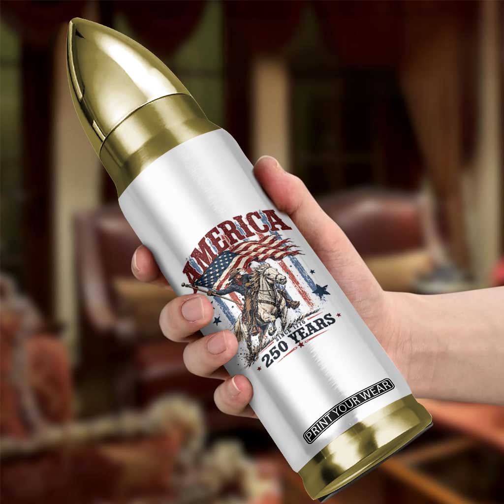 250 Years Since 1776 Cowboy on Horseback Bullet Tumbler Vintage Patriotic Western Style American Flag Semiquincentennial