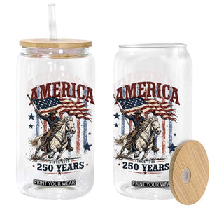 250 Years Since 1776 Cowboy on Horseback Glass Can Vintage Patriotic Western Style American Flag Semiquincentennial