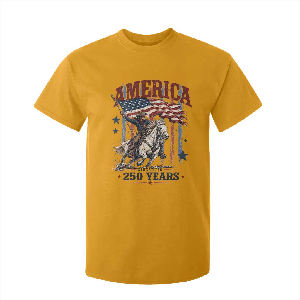 250 Years Since 1776 Cowboy on Horseback T Shirt For Kid Vintage Patriotic Western Style American Flag Semiquincentennial