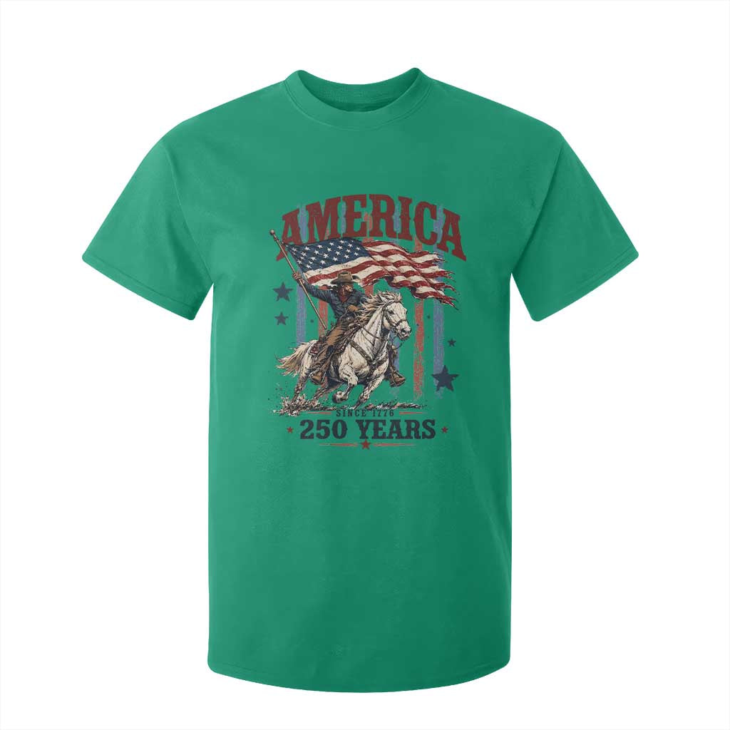 250 Years Since 1776 Cowboy on Horseback T Shirt For Kid Vintage Patriotic Western Style American Flag Semiquincentennial