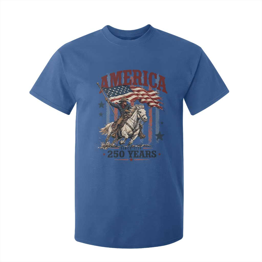 250 Years Since 1776 Cowboy on Horseback T Shirt For Kid Vintage Patriotic Western Style American Flag Semiquincentennial