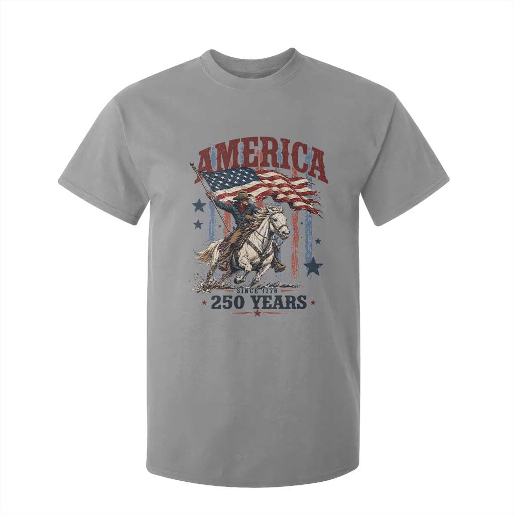 250 Years Since 1776 Cowboy on Horseback T Shirt For Kid Vintage Patriotic Western Style American Flag Semiquincentennial