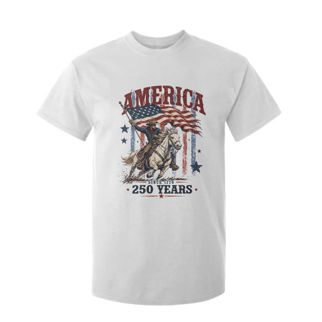 250 Years Since 1776 Cowboy on Horseback T Shirt For Kid Vintage Patriotic Western Style American Flag Semiquincentennial