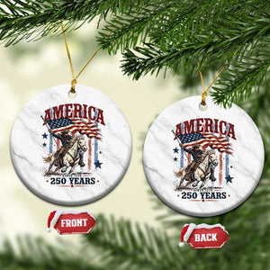 250 Years Since 1776 Cowboy on Horseback Ceramic Ornament Vintage Patriotic Western Style American Flag Semiquincentennial