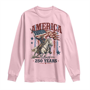 250 Years Since 1776 Cowboy on Horseback Long Sleeve Shirt Vintage Patriotic Western Style American Flag Semiquincentennial