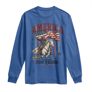 250 Years Since 1776 Cowboy on Horseback Long Sleeve Shirt Vintage Patriotic Western Style American Flag Semiquincentennial