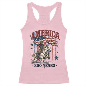 250 Years Since 1776 Cowboy on Horseback Racerback Tank Top Vintage Patriotic Western Style American Flag Semiquincentennial
