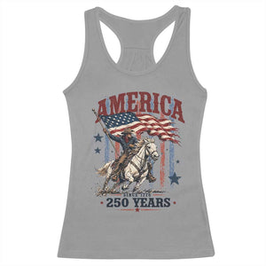 250 Years Since 1776 Cowboy on Horseback Racerback Tank Top Vintage Patriotic Western Style American Flag Semiquincentennial
