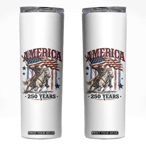 250 Years Since 1776 Cowboy on Horseback Skinny Tumbler Vintage Patriotic Western Style American Flag Semiquincentennial