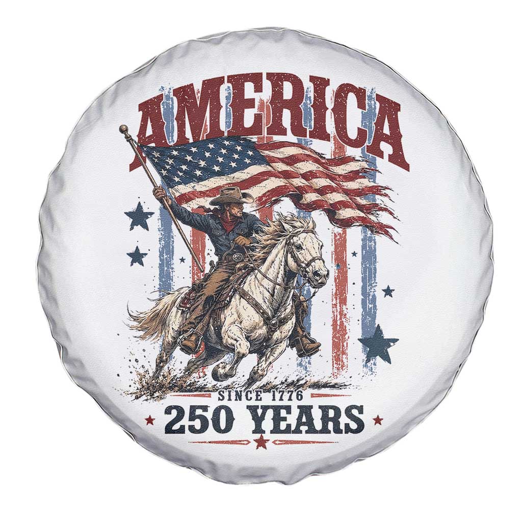 250 Years Since 1776 Cowboy on Horseback Spare Tire Cover Vintage Patriotic Western Style American Flag Semiquincentennial