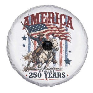 250 Years Since 1776 Cowboy on Horseback Spare Tire Cover Vintage Patriotic Western Style American Flag Semiquincentennial